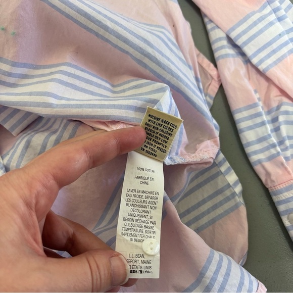 LL Bean Women's XL Striped Button Front Cotton Long Sleeve Shirt Pink Blue - Picture 6 of 6